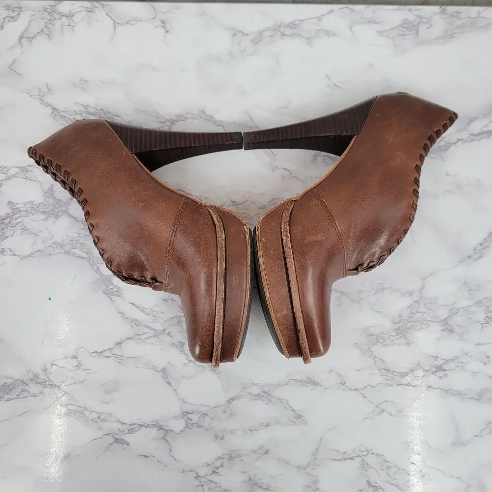 Ugg Jamison Whipstitch Ankle Boots Bootie Brown Leather Women's Heeled Platforms